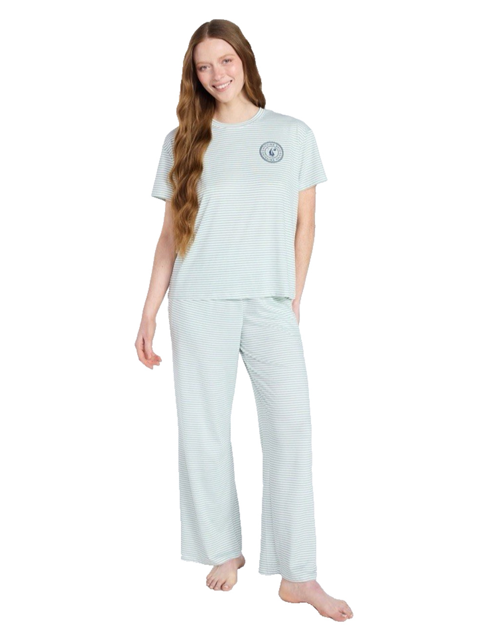 Joyspun Women's Dreamy Soft Collection Pajama Set Size Large Green Stripes